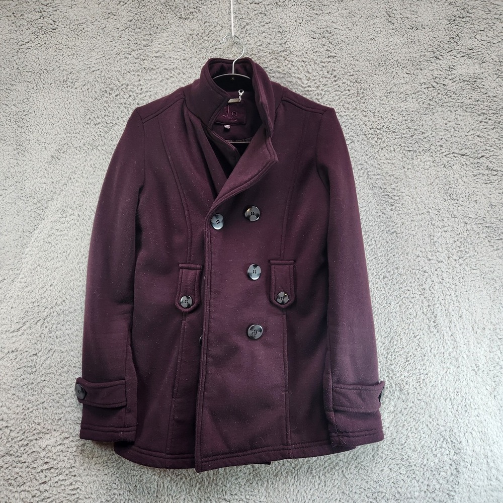 J2 Jou Jou Coat Women's Small Dark Purple Lined Pockets Button‎ Front Chic